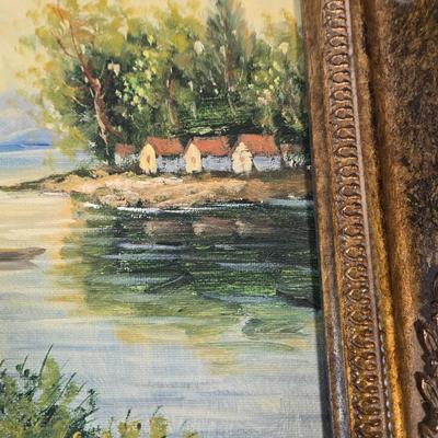 LOT 117Z: Two Landscape Oil Paintings and Large Woven Basket