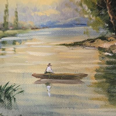 LOT 117Z: Two Landscape Oil Paintings and Large Woven Basket