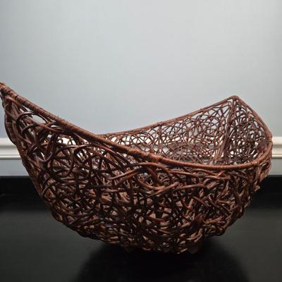 LOT 117Z: Two Landscape Oil Paintings and Large Woven Basket