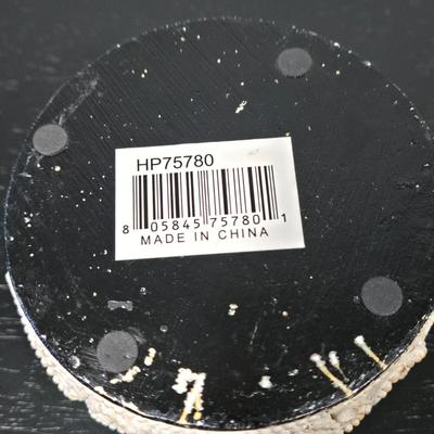 LOT 120Y: Vanity Set Including Lotion Jar Dispensers, Tissue Box Holder, Wood Trays, Ceramic Tray, Trinket Box with Lid, Small Lamp, and...