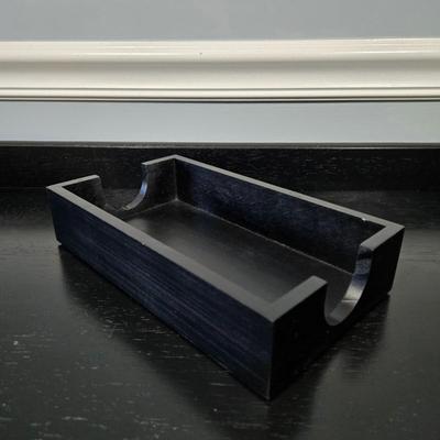 LOT 120Y: Vanity Set Including Lotion Jar Dispensers, Tissue Box Holder, Wood Trays, Ceramic Tray, Trinket Box with Lid, Small Lamp, and...