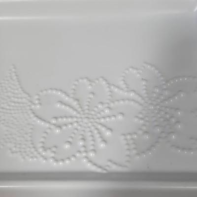 LOT 120Y: Vanity Set Including Lotion Jar Dispensers, Tissue Box Holder, Wood Trays, Ceramic Tray, Trinket Box with Lid, Small Lamp, and...