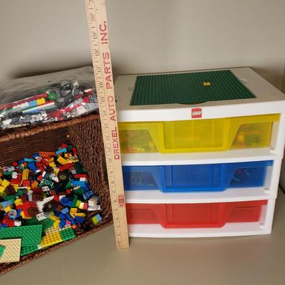 LOT 122B: Lego 3 Drawer Storage with Basket Full of Legos