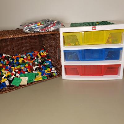LOT 122B: Lego 3 Drawer Storage with Basket Full of Legos
