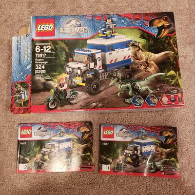 LOT 129B: Lego Jurassic World Sets-Raptor Rampage, Dilophosaurus Ambush, Pteranodon Capture, T Rex Tracker, Indominus Rex Breakout