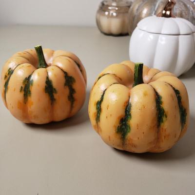 LOT 131B: Pumpkin Decor-Lighted Pumpkins, Candles, Large Framed Canvas & More