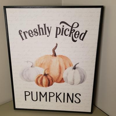 LOT 131B: Pumpkin Decor-Lighted Pumpkins, Candles, Large Framed Canvas & More