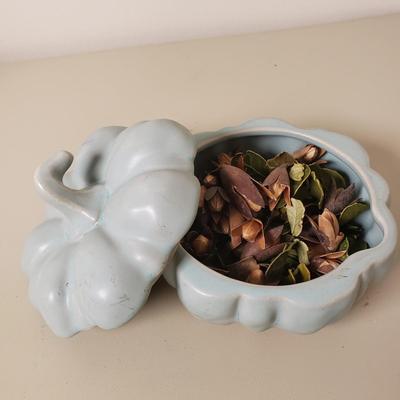 LOT 132B: Pumpkin/Thanksgiving Decor-Crate&Barrel Pumpkin Tureen, Ceramic Turkey & Stoneware Lidded Pumpkins