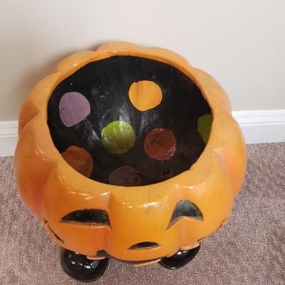 LOT 133B: Ceramic Cauldron Bowl & Standing Jack O Lantern for Candy, Plants or Decoration