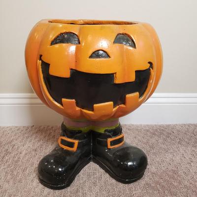 LOT 133B: Ceramic Cauldron Bowl & Standing Jack O Lantern for Candy, Plants or Decoration