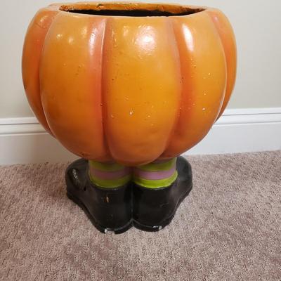 LOT 133B: Ceramic Cauldron Bowl & Standing Jack O Lantern for Candy, Plants or Decoration