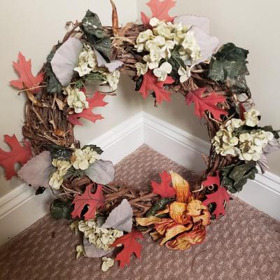 LOT 134B: Fall/Halloween Decor-Jack O Lantern, Wreaths, Burlap Banner & More