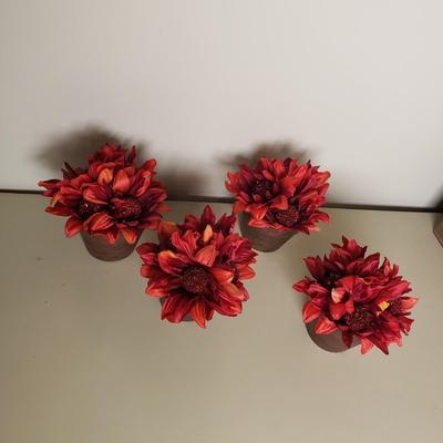 LOT 135B: Large Assortment of Fall Themed Decor; Centerpieces, Floral Arrangements, Candle Holders & More