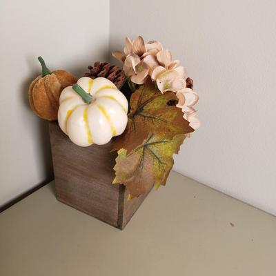 LOT 135B: Large Assortment of Fall Themed Decor; Centerpieces, Floral Arrangements, Candle Holders & More