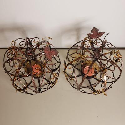 LOT 136B: Autumn Vibes Tabletop Decor; Metal Candle Holders, Glass Pumpkin, Florals & More