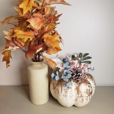 LOT 136B: Autumn Vibes Tabletop Decor; Metal Candle Holders, Glass Pumpkin, Florals & More
