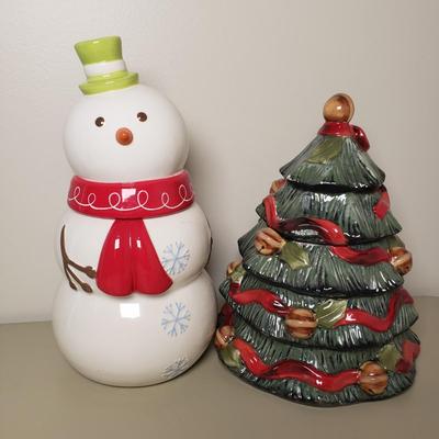 LOT 137B: Ceramic Cookie Jars-Snowman & Christmas Tree