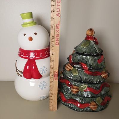 LOT 137B: Ceramic Cookie Jars-Snowman & Christmas Tree