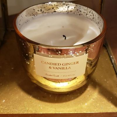 LOT 140B: Decorative Brass/Glass Candle Holders with Assorted Scented Candles