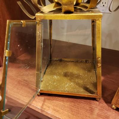 LOT 140B: Decorative Brass/Glass Candle Holders with Assorted Scented Candles