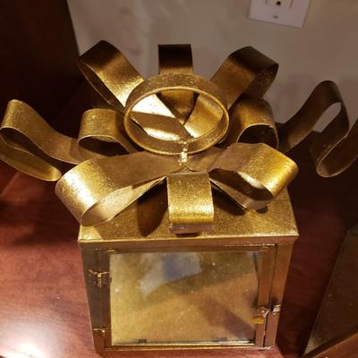 LOT 140B: Decorative Brass/Glass Candle Holders with Assorted Scented Candles