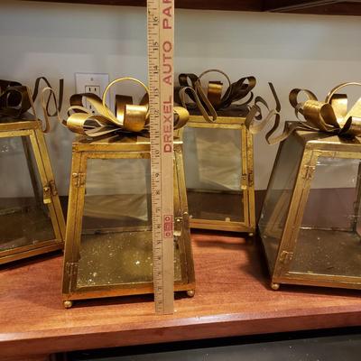 LOT 140B: Decorative Brass/Glass Candle Holders with Assorted Scented Candles