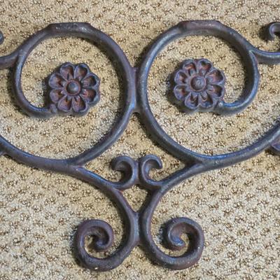 LOT 161Y: Dark Roses by the French Artist Henri Fantin-Latou Reproduction and Two Metal Scroll Work Wall Hangings