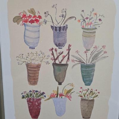LOT 162Y: Two Flower Pot Prints and Ceramic Bordeaux Jug