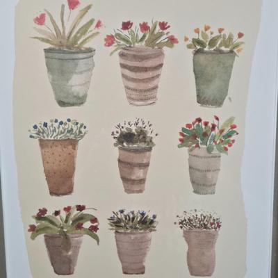 LOT 162Y: Two Flower Pot Prints and Ceramic Bordeaux Jug
