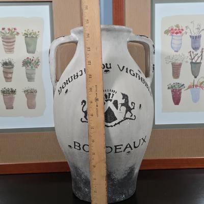 LOT 162Y: Two Flower Pot Prints and Ceramic Bordeaux Jug