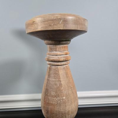 LOT 163Y: Stretched Canvas Painting of Tuscan Hillside and Two Wooden Candle Holders