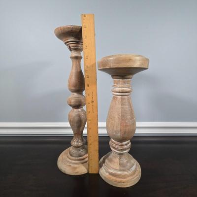 LOT 163Y: Stretched Canvas Painting of Tuscan Hillside and Two Wooden Candle Holders