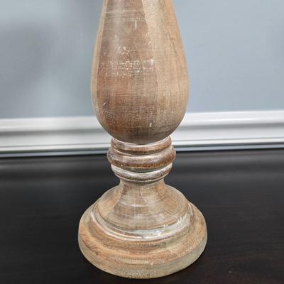 LOT 163Y: Stretched Canvas Painting of Tuscan Hillside and Two Wooden Candle Holders