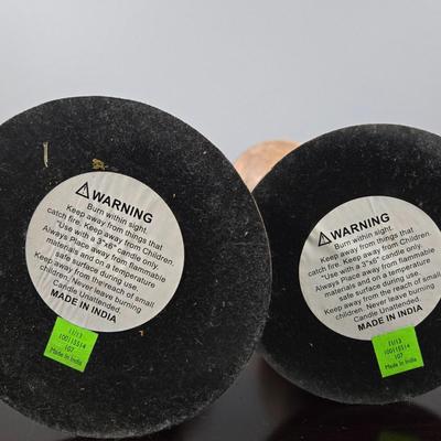 LOT 163Y: Stretched Canvas Painting of Tuscan Hillside and Two Wooden Candle Holders