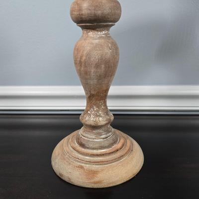 LOT 163Y: Stretched Canvas Painting of Tuscan Hillside and Two Wooden Candle Holders