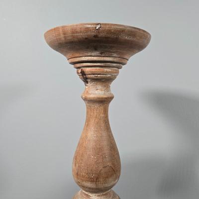 LOT 163Y: Stretched Canvas Painting of Tuscan Hillside and Two Wooden Candle Holders