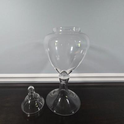 LOT 164Y: Large Framed Floral Print and Lidded Glass Apothecary Jar