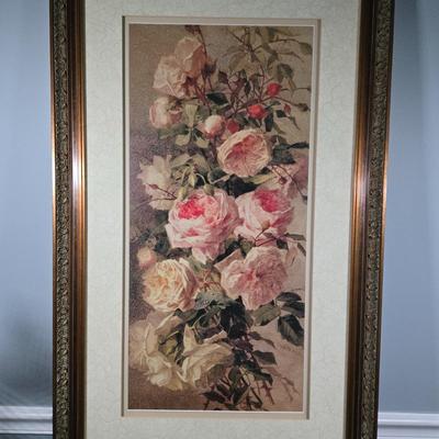 LOT 164Y: Large Framed Floral Print and Lidded Glass Apothecary Jar