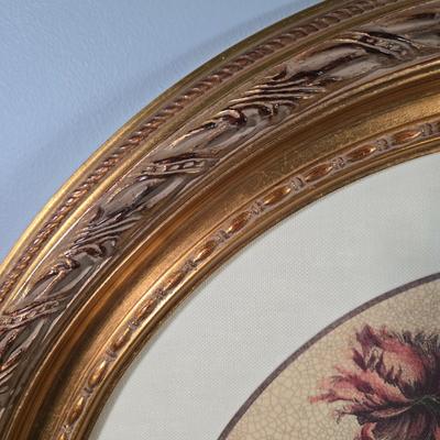 LOT 165Y: Two Floral Prints in Ornate Frames and Faux Flower Arrangement