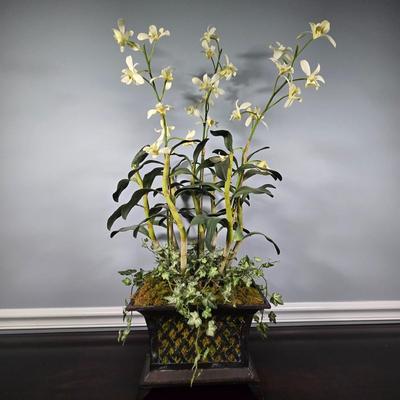 LOT 165Y: Two Floral Prints in Ornate Frames and Faux Flower Arrangement