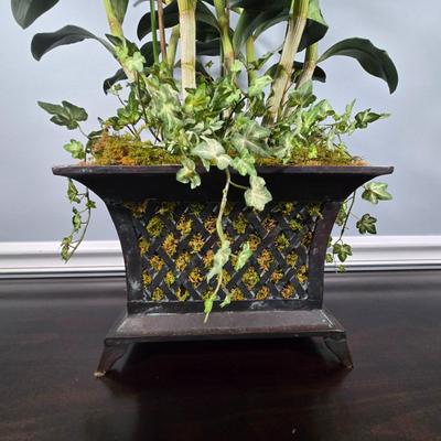 LOT 165Y: Two Floral Prints in Ornate Frames and Faux Flower Arrangement