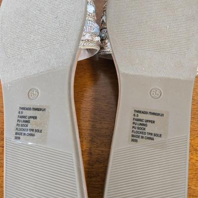 LOT 166W: Two Pairs of Ladies Slide on Sandals with Matching Formal Handbags