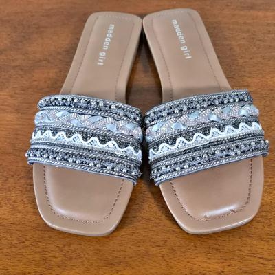 LOT 166W: Two Pairs of Ladies Slide on Sandals with Matching Formal Handbags