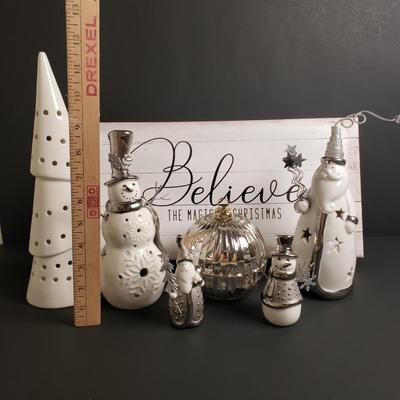 LOT 181B: White & Silver Holiday/Winter Decor; Tea Light Holders & More