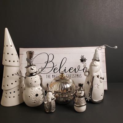 LOT 181B: White & Silver Holiday/Winter Decor; Tea Light Holders & More