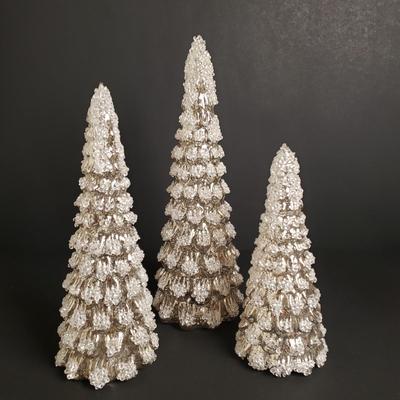 LOT 182B: Holiday/Winter Decor; Embossed Mercury Glass Trees, Artificial Floral Arrangements & More