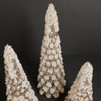 LOT 182B: Holiday/Winter Decor; Embossed Mercury Glass Trees, Artificial Floral Arrangements & More