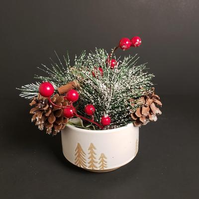 LOT 182B: Holiday/Winter Decor; Embossed Mercury Glass Trees, Artificial Floral Arrangements & More