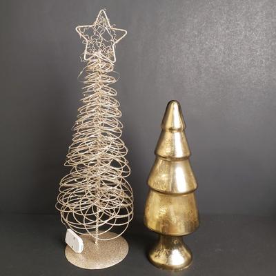 LOT 183B: Gilded Holiday Decor; Bottle Brush Trees, Lighted & Mercury Glass Style Trees, Decorative Candles & More
