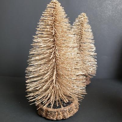 LOT 183B: Gilded Holiday Decor; Bottle Brush Trees, Lighted & Mercury Glass Style Trees, Decorative Candles & More